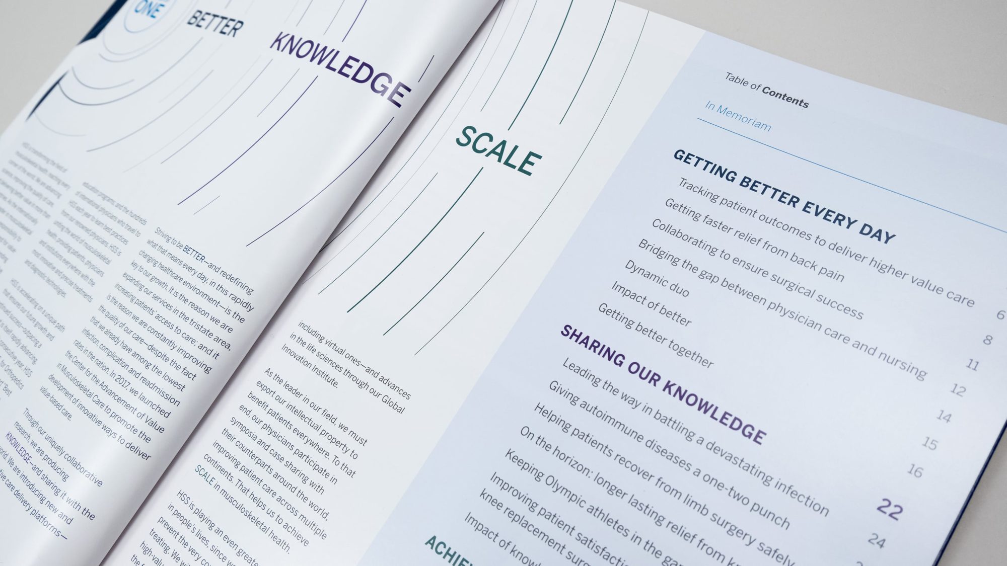 Table of Contents detailing the report's three sections (Better, Knowledge, and Scale) using the ripple graphic