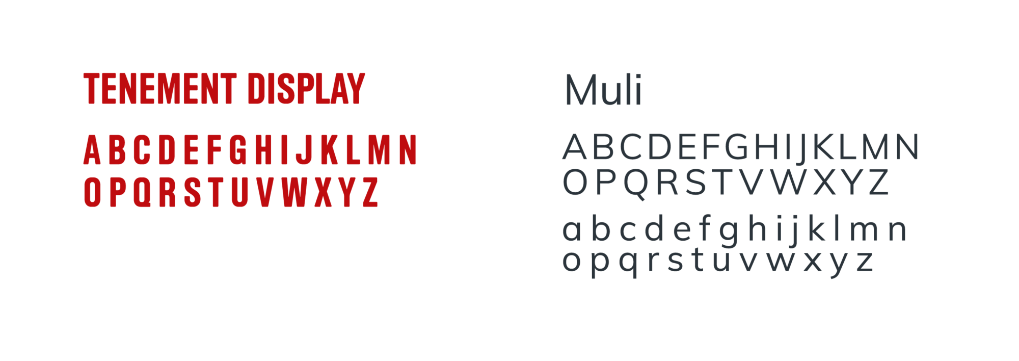 Typography choices (Tenement Display and Muli) for the Tenement Museum's website redesign